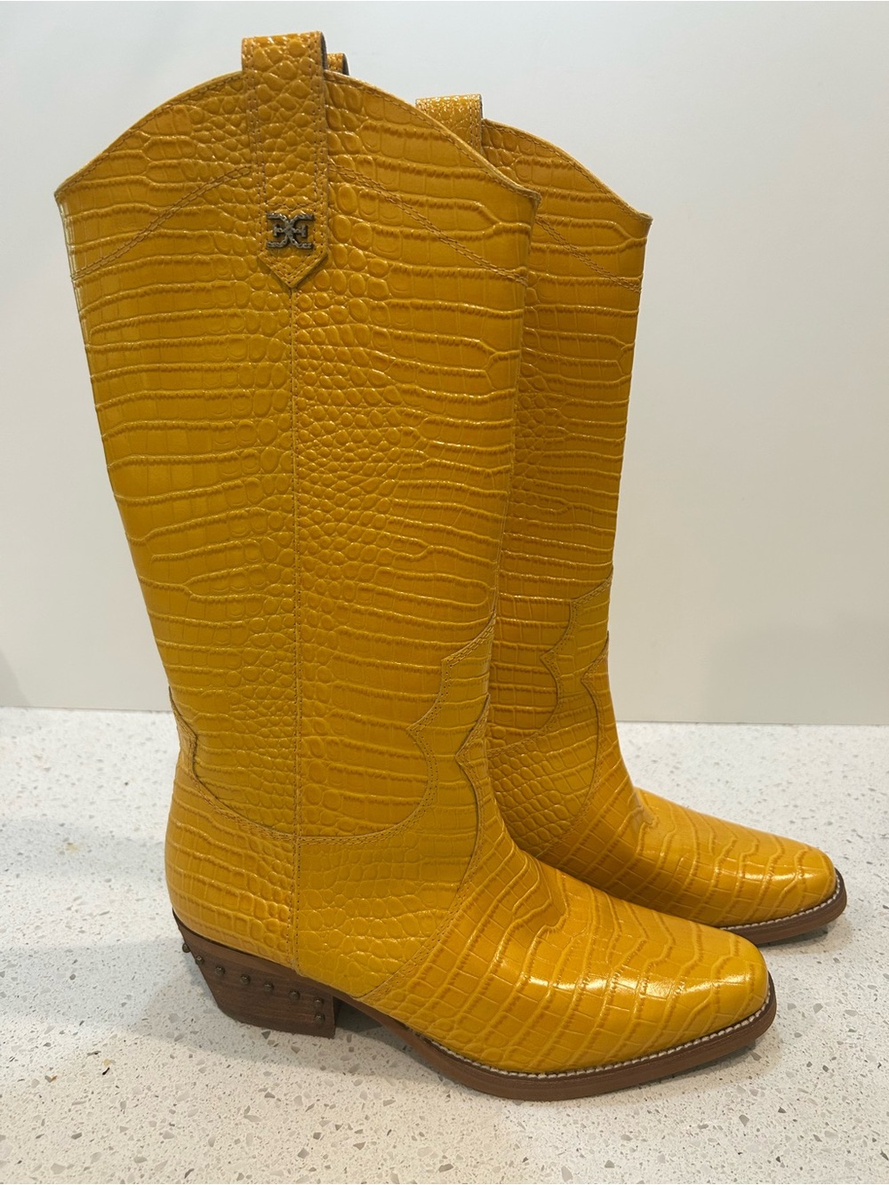 Sam Edelman Yellow Croc-Embossed Oakland Western Boots - Women 9.5